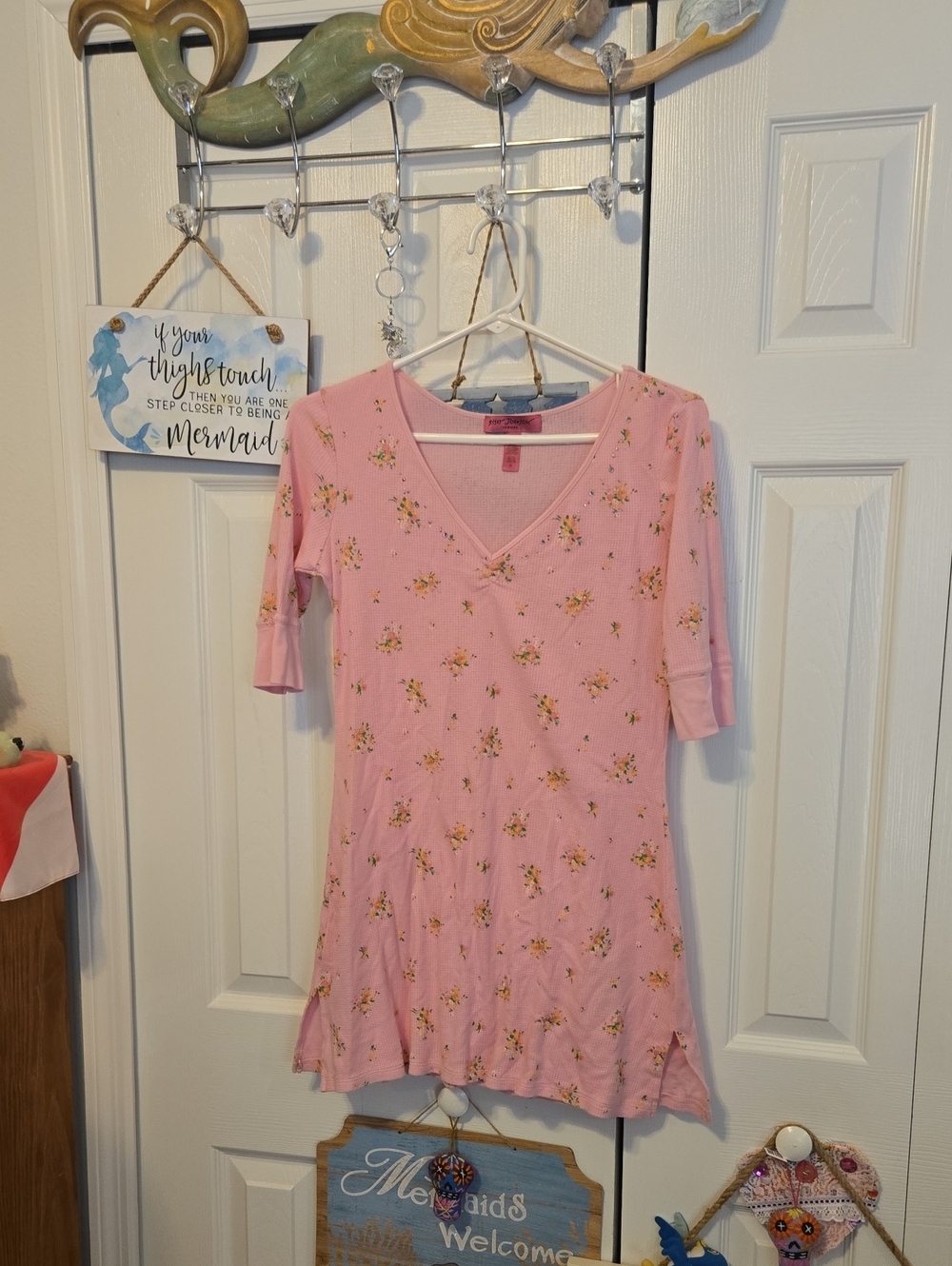 Betsey Johnson Pink Floral V-Neck Nightshirt